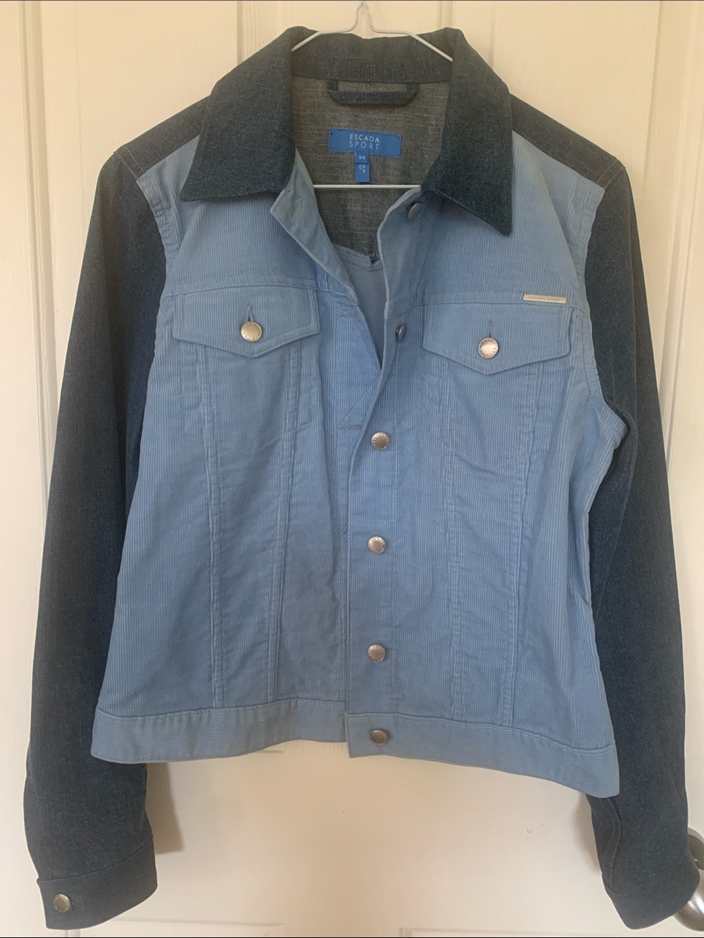 Escada Vintage Two-Tone Light Blue corduroy and Navy Jean Jacket